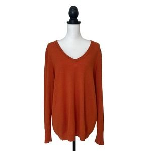 Gap Womens Cashmere Blend Orange V neck Long Sleeve Soft Pullover Sweater SZ M